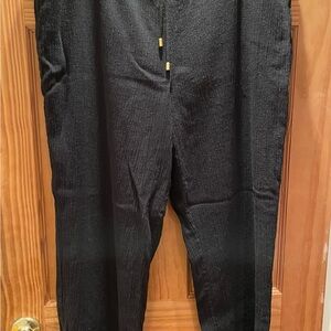 Kate Hill Women’sElegant Black Pants Drawstring Pockets Linen Blend XL